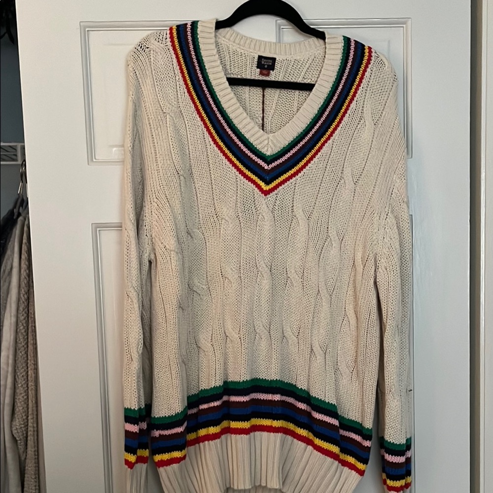 Rowing Blazers Cream and Red V-Neck Sweater NWT